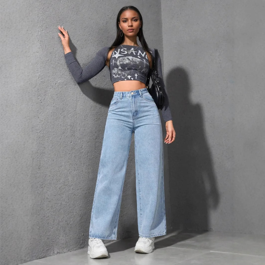PANTALONES VAQUEROS DE CORTE ANCHO Y TIRO ALTO – AERELIS
